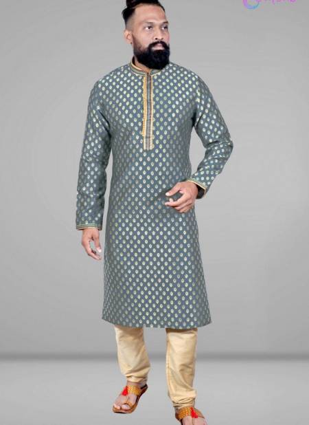 Gray Colour Designer Party And Function Wear Traditional Jacquard Silk Kurta Churidar Pajama Redymade Collection 18001